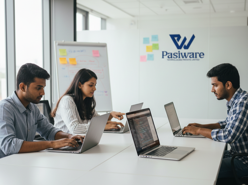 Interns collaborating on a project